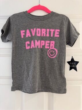 Pixielane Gray Tee with Pink "Favorite Camper" Graphic